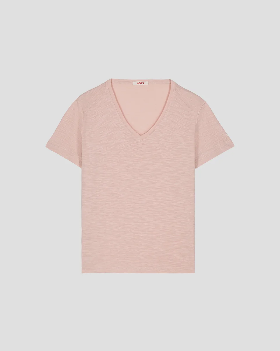 T-shirt col V femme en coton Pêche clair Sonia
